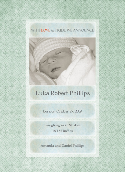 Birth Announcement for Luca EM